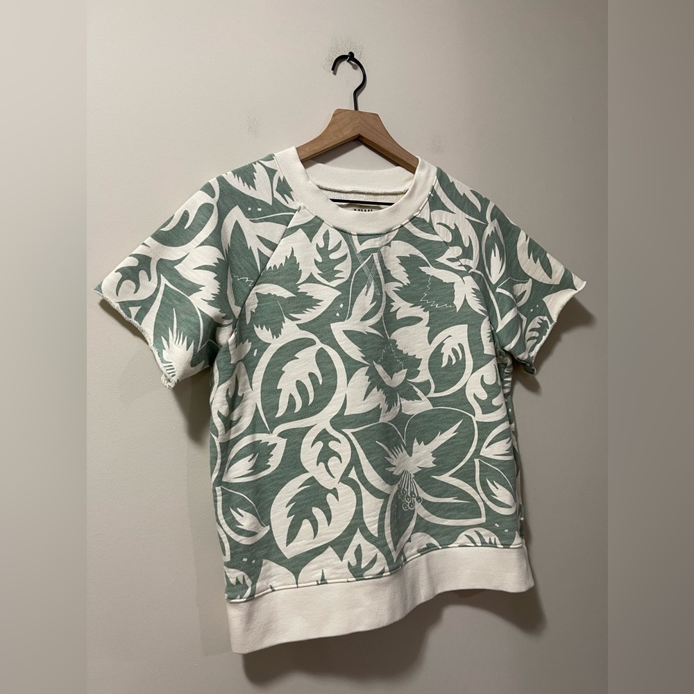 Madewell Frosted Sage & Cream Tropical Floral Frayed Sweatshirt Size Small - Picture 4 of 7